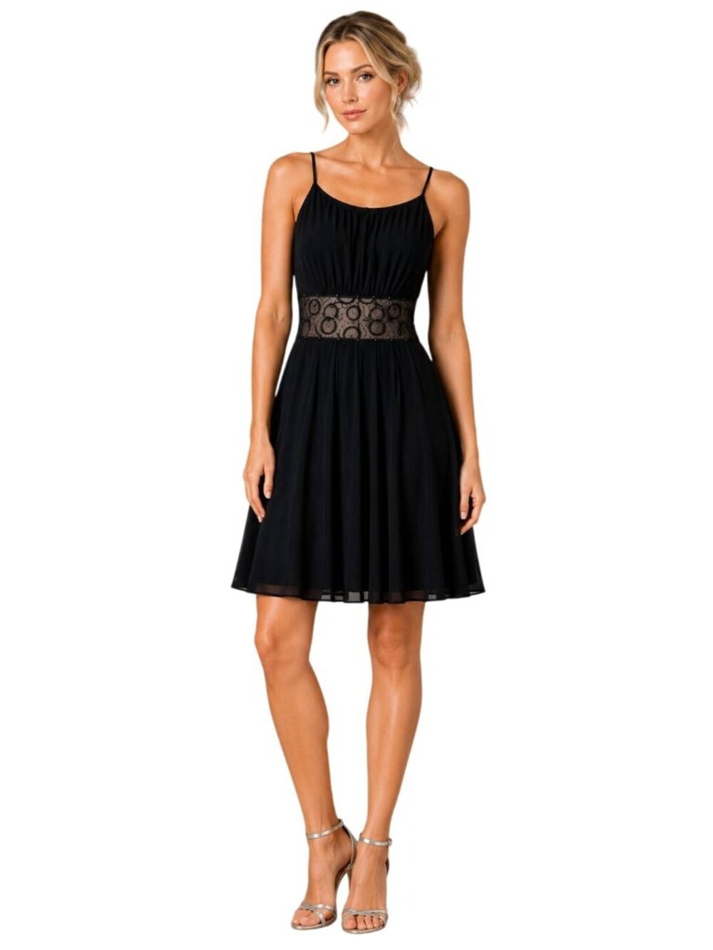 Jones New York Black Sleeveless Cocktail Dress With Beaded Waistband Size 6